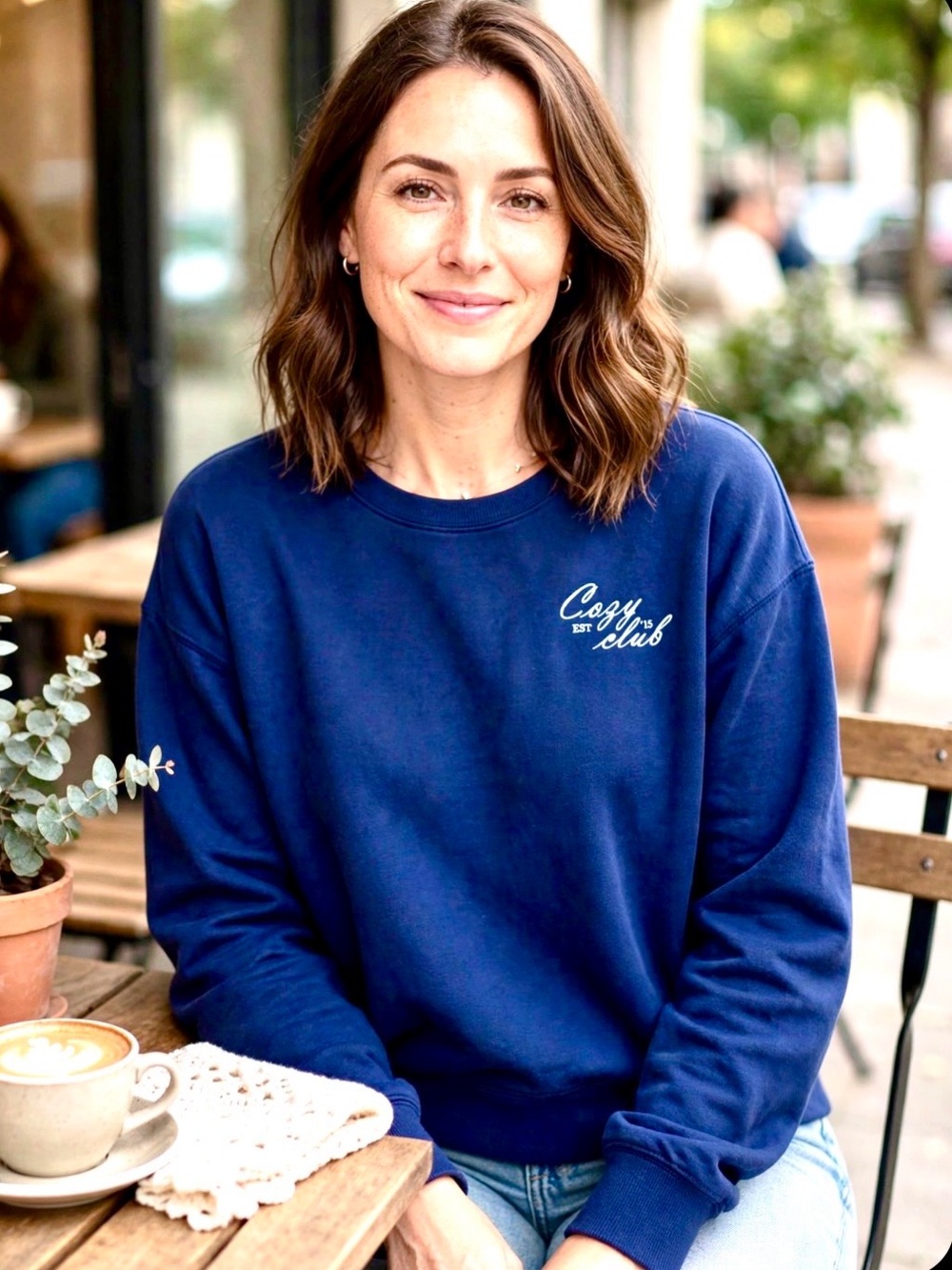 Ava & Viv Navy Crewneck Sweatshirt with Cozy Club Script-2x